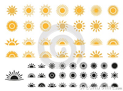 Set of Sun icons . Trendy vector summer symbol for website design, web button, mobile app. Vector Illustration