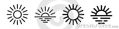 Set of sun line icons. Sunset or sunrise icons. Vector isolated on background. Vector Illustration