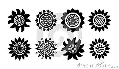 Set Sunflower icons isolated on white background. Vector floral illustration bundle. Botanical summer concept. For cutting, Vector Illustration