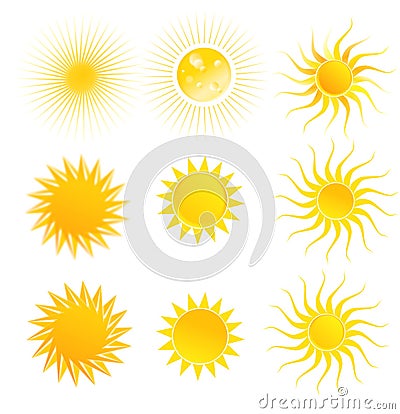 Set of suns isolated on a white background Stock Photo