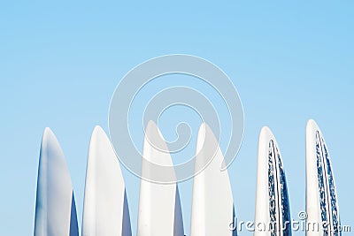 Set of surf boards in a stack Stock Photo