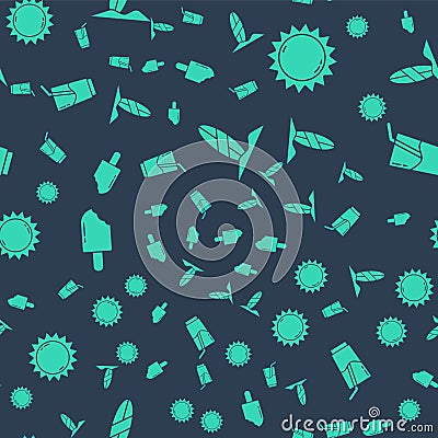 Set Surfboard, Sun, Ice cream and Cocktail and alcohol drink on seamless pattern. Vector Vector Illustration