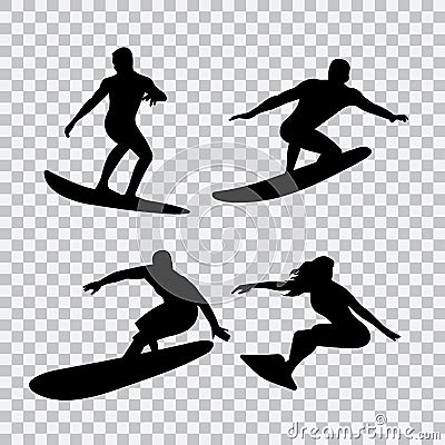 Set of surfers on a transparent background Vector Illustration