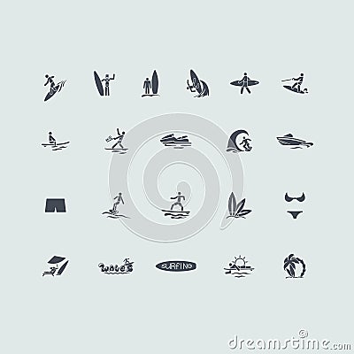 Set of surfing icons Vector Illustration