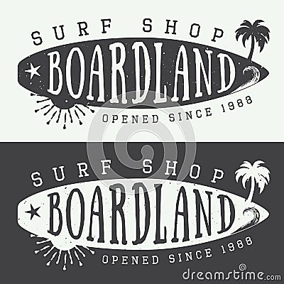 Set of surfing logos, labels, badges and elements in vintage style. Vector illustration Vector Illustration