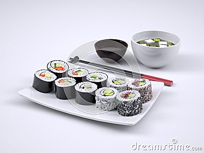 Set of sushi and maki roll Cartoon Illustration