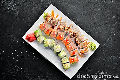 Set Sushi Roll. Chinese traditional dish. Stock Photo