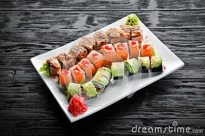Set Sushi Roll. Chinese traditional dish Stock Photo