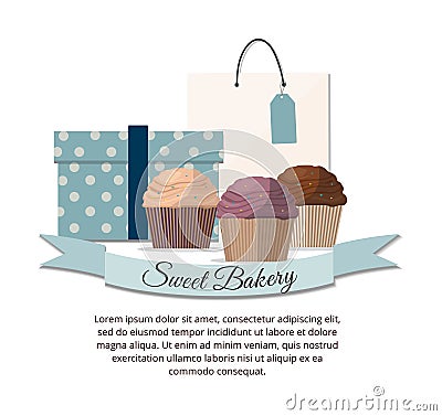 Set of sweet cupcake bakery badge label Sweet shop Vector Illustration