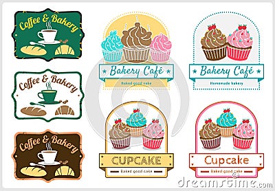 Set of sweet cupcake bakery badge label vector Vector Illustration