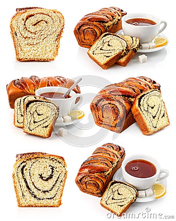 Set of sweet fancy baking with tea cup Stock Photo