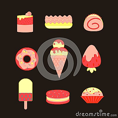 Set of sweet food icons Vector Illustration