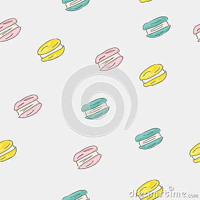 Set of sweet patterns. Seamless backgrounds with macaroons. Vector Illustration