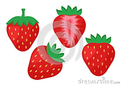 Set of sweet strawberry. Vector Cartoon Illustration