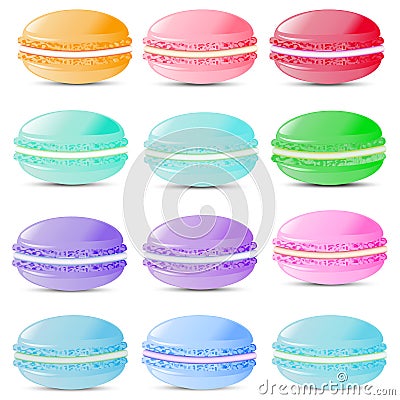 Set of sweets biscuits macaroon of different colors on Vector Illustration