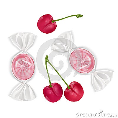 Set of sweets on white background, hard candy, Sweet lollipops round shape with cherry flavor. Vector illustration Vector Illustration