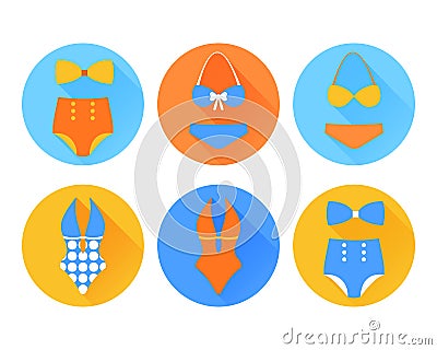 Set of the swimming suit flat icons Vector Illustration