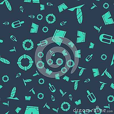 Set Swimming trunks, Surfboard, Lifebuoy and Ice cream on seamless pattern. Vector Vector Illustration