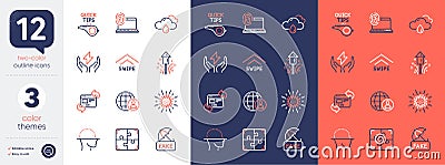 Set of Swipe up, Computer fingerprint and Rainy weather line icons. For design. Vector Vector Illustration