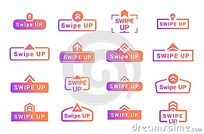 Set swipe up internet logotype design vector flat buttons for social networks media application Vector Illustration