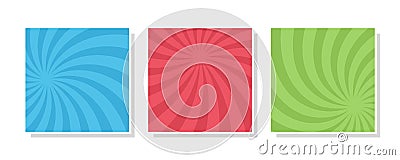 Set of swirl, vortex backgrounds. Color rotating spiral. Vector Illustration