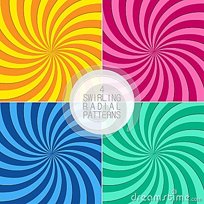 Set of swirling radial patterns. Background with swirl rays. Vortex beams. Vector. Vector Illustration