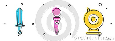 Set Sword for game, Joystick for arcade machine and Web camera icon. Vector Vector Illustration