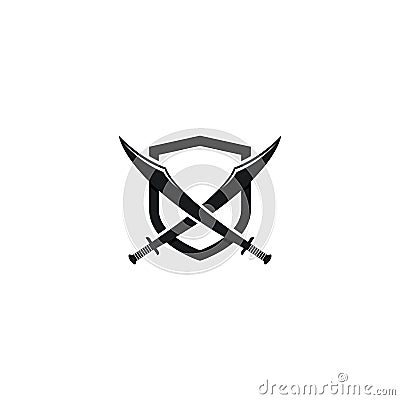 Set of swords with shield logo template vector icon illustration Vector Illustration