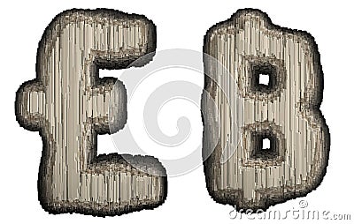Set of symbol lira and baht made of industrial metal 3D Stock Photo