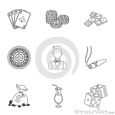The set of symbols casino games. Gambling for money. Chips, dominoes, casino. Casino and gambling icon in set collection Vector Illustration