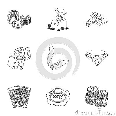 The set of symbols casino games. Gambling for money. Chips, dominoes, casino. Casino and gambling icon in set collection Vector Illustration