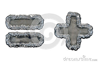 Set of symbols equals and plus made of industrial metal on white background 3d Stock Photo