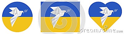 Set of symbols of the flag of Ukraine with the dove of peace. The concept of a peaceful and independent life Vector Illustration