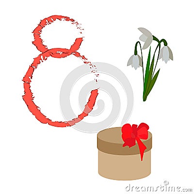 Set of symbols and signs for the design of cards on March 8 Women`s Day Vector Illustration