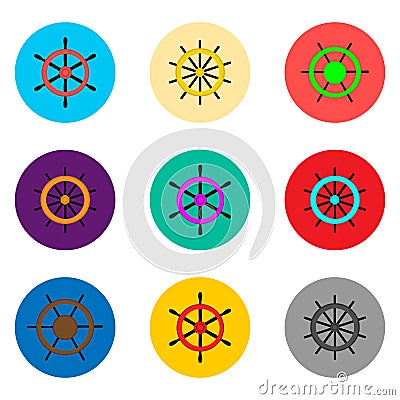 Set symbols steering wheel from the ship for travel Vector Illustration