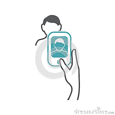Vector illustration hand, mobile phone, man and picture Stock Photo