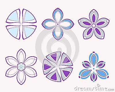 Set of 6 symmetric geometric shapes. Vector Illustration