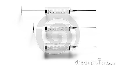 Set of Syringes with hypodermic needle isolated on white background. 3d Rendering Stock Photo