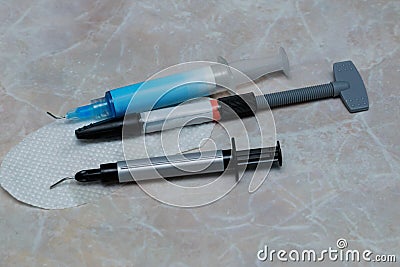 Syringes for dental fillings Stock Photo