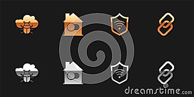Set System bug on a cloud, Smart home, Shield with WiFi wireless and Chain link icon. Vector Vector Illustration