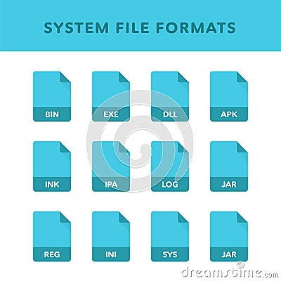 Set of system File Formats and Labels in flat icons style. Vector illustration Vector Illustration