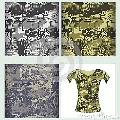 Set for t-shirt design seamless pattern Protective camouflage co Vector Illustration