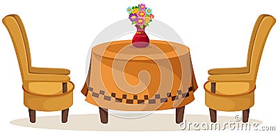 Set of table and chairs with flowers Vector Illustration