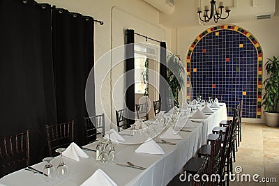 Set table in diningroom, historic Casa Marina Hotel and Restaurant, Jacksonville,Florida,2015 Editorial Stock Photo