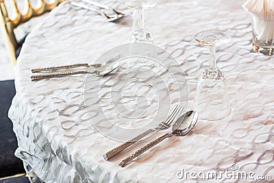 Set the table so the location is ready for a party such as a wedding anniversary, reunion, wedding, etc. Stock Photo