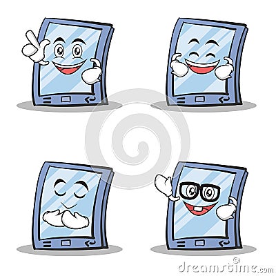 Set of tablet character cartoon style Vector Illustration