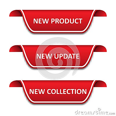 Set of tags ribbons. New product, new update, new collection Vector Illustration