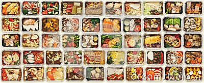 Set of take away food boxes at white background Stock Photo