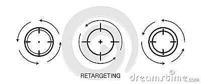 Set of target icons. Retargeting or remarketing concept. Digital marketing. Online strategy in social media. Vector Vector Illustration