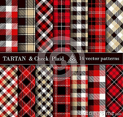 Set Tartan Check Plaid Seamless Patterns Backgrounds Vector Illustration